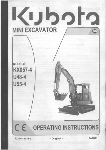 Kubota Excavator KX057-4 U48-4 U55-4 Operators Manual