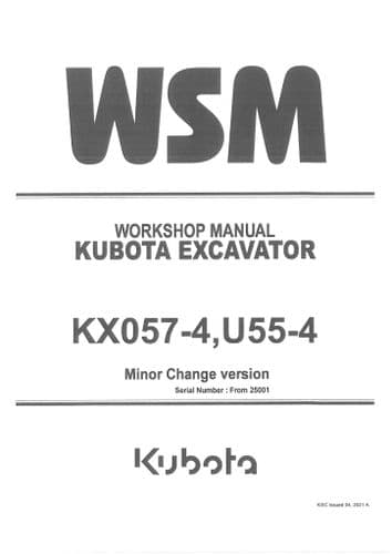 Kubota Excavator KX057-4 U55-4 Workshop Service Manual