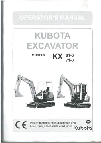 Kubota Excavator KX61-3  KX71-3 Operators Manual