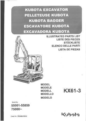 Kubota Excavator KX61-3 Parts Manual