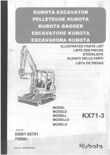 Kubota Excavator KX71-3 Parts Manual