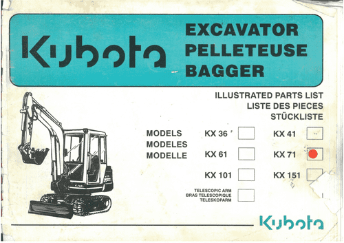 Kubota Excavator KX71 Parts Manual