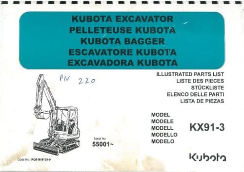Kubota Excavator KX91-3 Parts Manual - SER NO 55001-