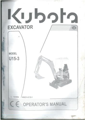 Kubota Excavator U15-3 Operators Manual