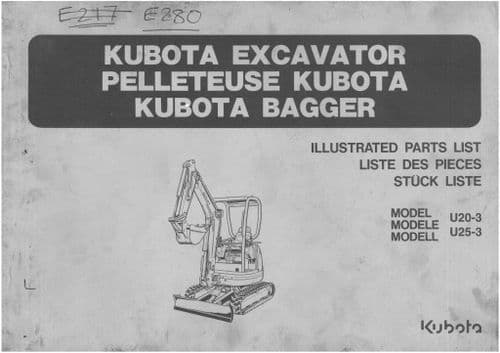 Kubota Excavator U20-3 U25-3 Parts Manual