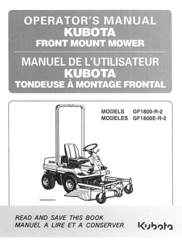 Kubota Front Mounted Mower GF1800-R-2 & GF1800E-R-2 Operators Manual GF 1800