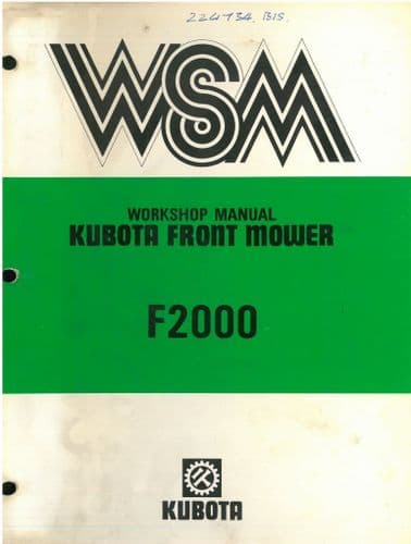 Kubota Front Mower F2000 f2000 MkII F2400 Workshop Service Manual F 2000