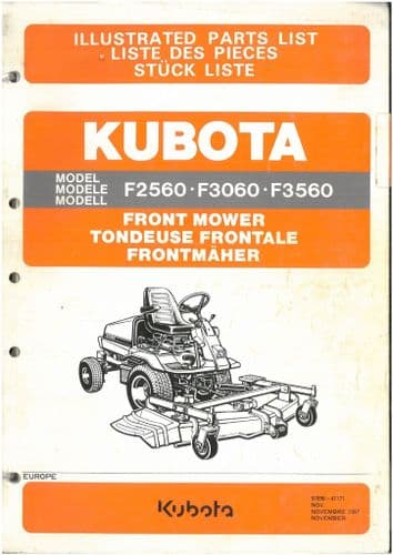Kubota  Front Mower F2560,  F3060 & F3560 Parts Manual