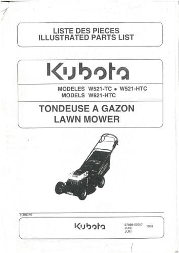 Kubota Garden Lawn Mower W521TC, W521HTC & W621HTC Parts Manual
