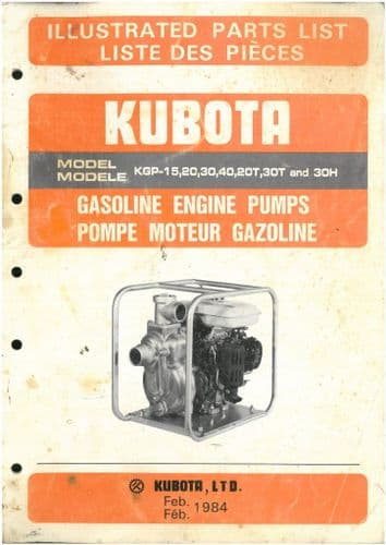 Kubota Gasoline Engine Pump KGP - 15 20 30 40 20T 30T 30H Parts Manual
