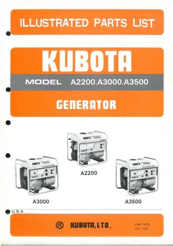 Kubota Generator A2200 A3000 A3500 Parts Manual
