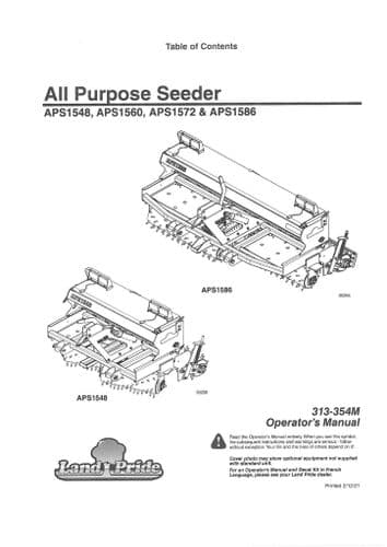Kubota Land Pride All Purpose Seeder APS1548 APS1560 APS1572 APS1586 Operators Manual