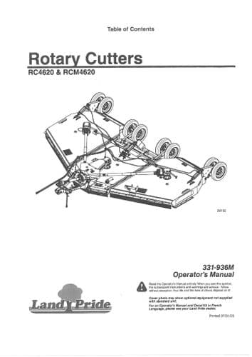 Kubota Land Pride Rotary Cutter RC4620 & RCM4620 Operators Manual