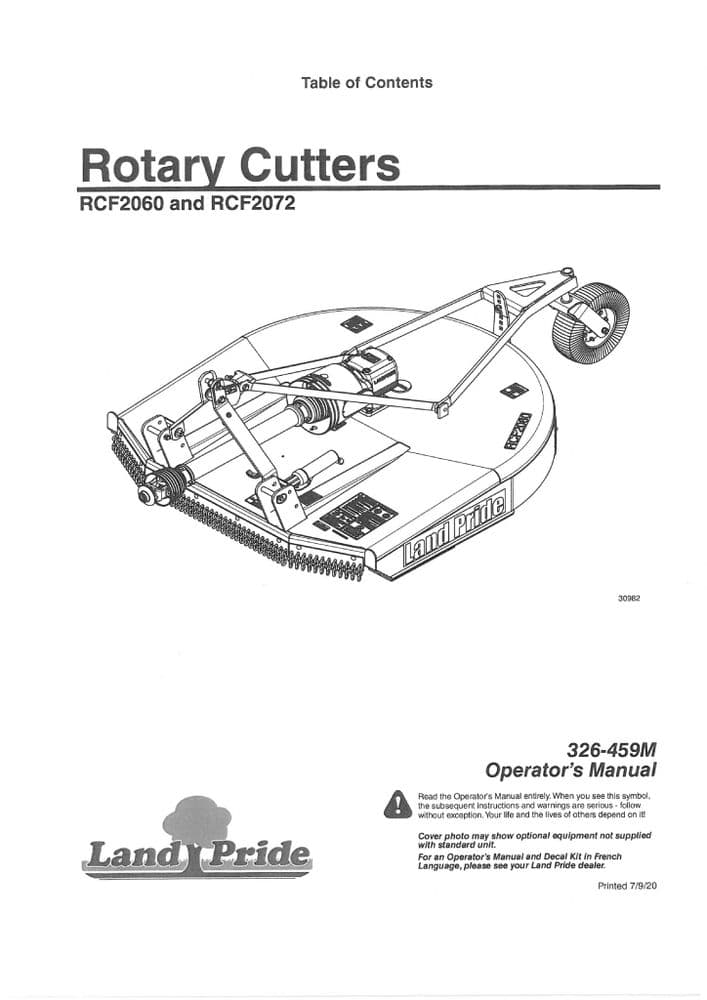 Kubota Land Pride Rotary Cutter RCF2060 & RCF2072 Operators Manual