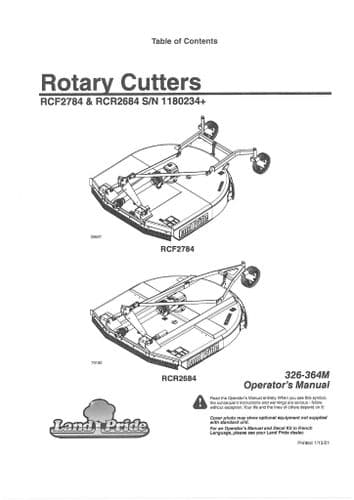 Kubota Land Pride Rotary Cutter RCF2784 & RCF2684 Operators Manual