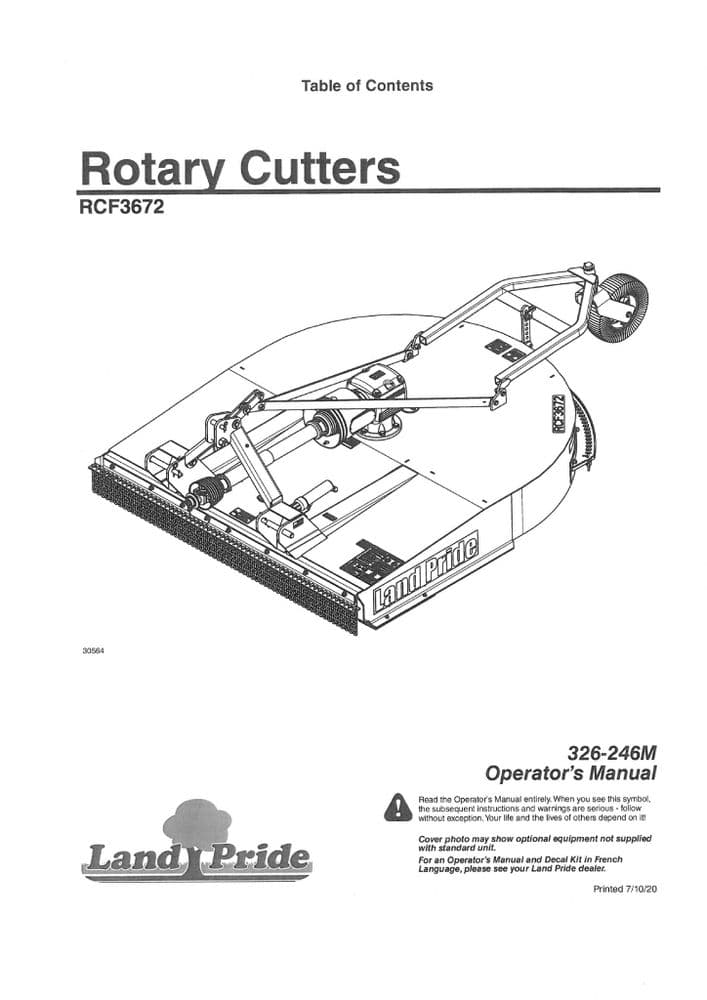 Kubota Land Pride Rotary Cutter RCF3672 Operators Manual