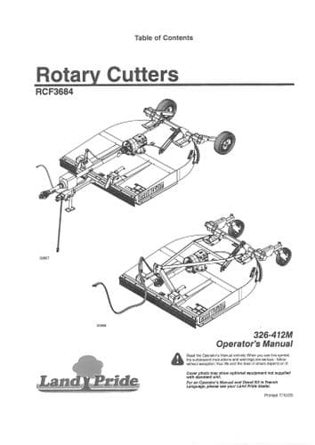 Kubota Land Pride Rotary Cutter RCF3684 Operators Manual