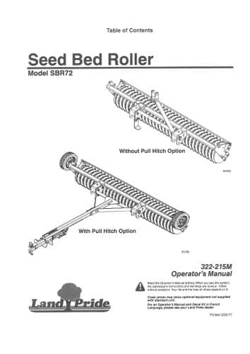 Kubota Land Pride Seed Bed Roller SBR72 Operators Manual