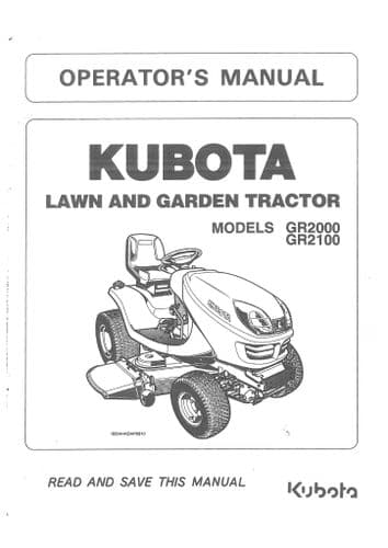 Kubota Lawn And Garden Tractor GR2000 GR2100 Operators Manual