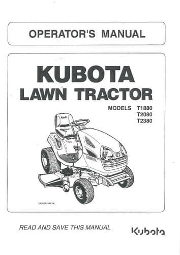 Kubota Lawn Tractor T1880 T2080 T2380 Operators Manual