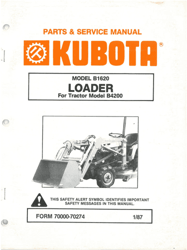 Kubota Model B1620 Loader For Tractor Model B4200 Parts and Maintenance Manual