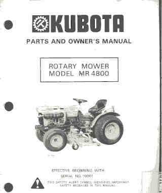 Kubota Mower Deck MR 4800 Operators Manual for B7100 B6100 Tractor - MR4800