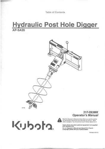 Kubota Posthole Digger SA35 Operators Manual