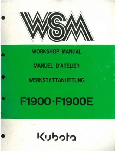 Kubota Ride on Mower F1900-F1900E Workshop Service Manual - ORIGINAL