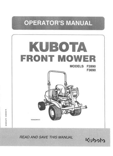 Kubota Ride on Mower F2890 F3690 Operators Manual  F 2890 3690