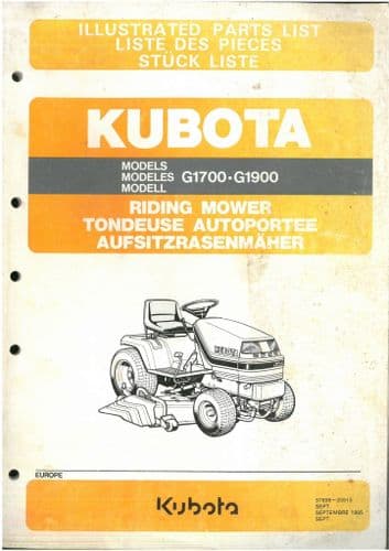 Kubota Ride on Mower G1700 G1900 Parts Manual - G 1700 1900