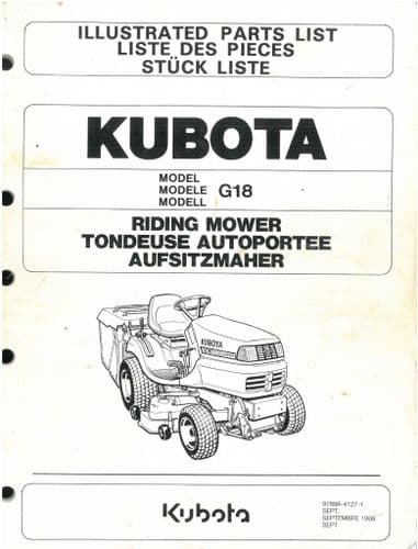 Kubota Ride on Mower G18 Parts Manual