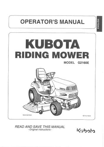 Kubota Ride on Mower G2160E Operators Manual
