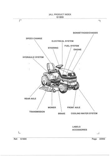 Kubota Ride on Mower Garden Tractor G1800 Parts Manual G 1800