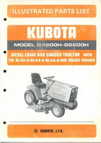 Kubota Ride on Mower Garden Tractor G4200H G5200H Parts Manual
