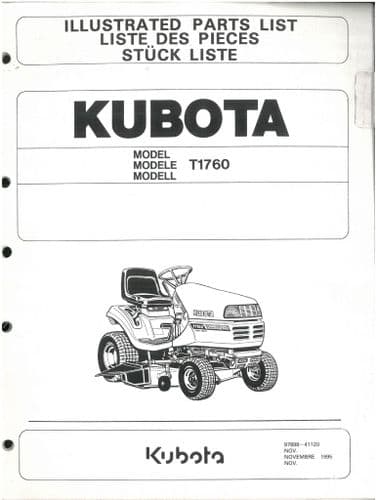 Kubota Ride on Mower T1760 Parts Manual -