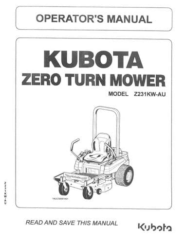 Kubota Ride on Mower Z231KW-AU Operators Manual Z 231 KW AU