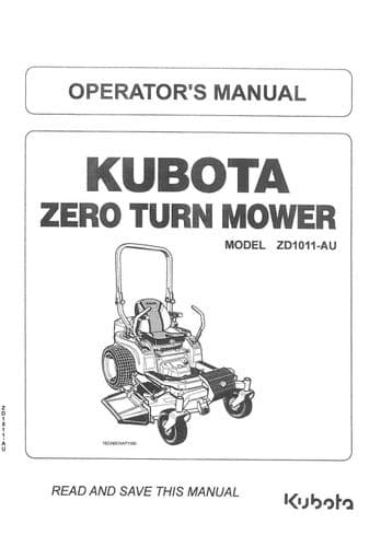 Kubota Ride on Mower ZD1011-AU Operators Manual ZD 1011 AU
