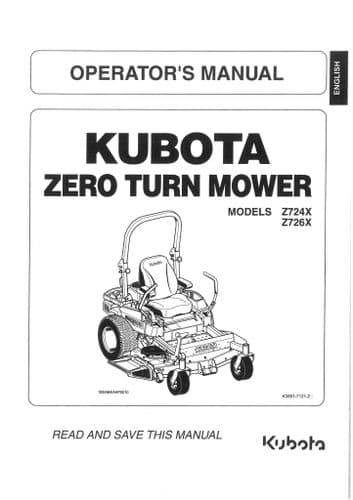 Kubota Ride on Mower Zero Turn Z724X Z726X Operators Manual
