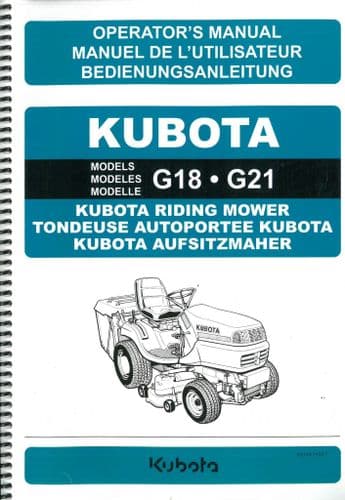Kubota Riding Mower G18-G21 Operators Manual - G18 G21