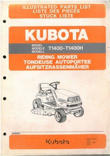 Kubota Riding  Mower T1400 T1400H Parts Manual T 1400 H