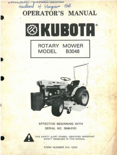 Kubota Rotary Mower B3048 Operators Manual  B 3048