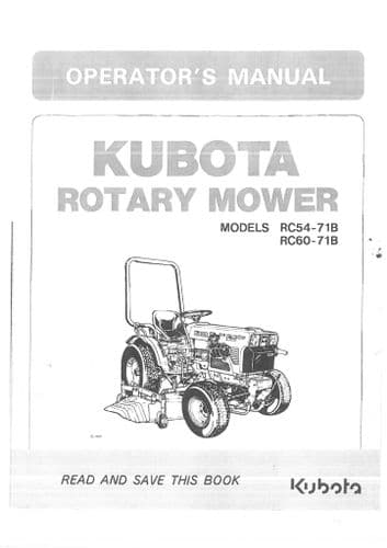 Kubota Rotary Mower RC54-71B & RC60-71B  Mower Deck for B7100HST Tractor Operators Manual