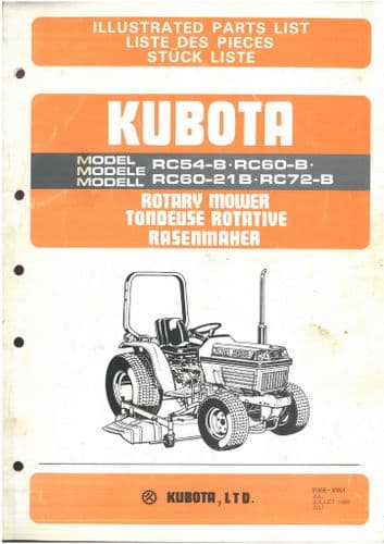 Kubota Rotary Mower RC54-B RC60-B RC60-21B RC72-B Parts Manual