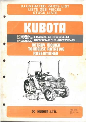 Kubota Rotary Mower RC54-B RC60-B RC60-21B RC72-B Parts Manual