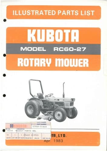 Kubota Rotary Mower RC60-27 Parts Manual