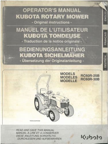 Kubota Rotary Mower RC60R-25B RC60R-30B Operators Manual