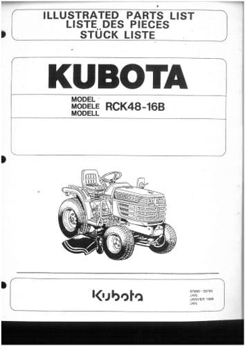 Kubota Rotary Mower RCK48-16B Parts Manual - ORIGINAL