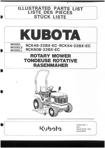 Kubota Rotary Mower RCK48-22BX-EC, RCK54-22BX-EC, RCK60B-22BX-EC Parts Manual - ORIGINAL