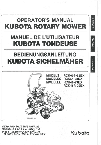 Kubota Rotary Mower RCK60B-23BX, RCK54-23BX, RCK48-23BX & RCK48R-23BX Operators Manual