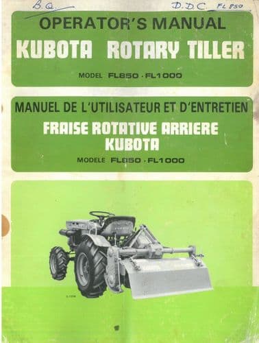 Kubota Rotary Tiller FL850 FL1000 Operators Manual FL 850 1000